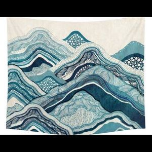 Boho Indie Blue and Green Wave Tapestry